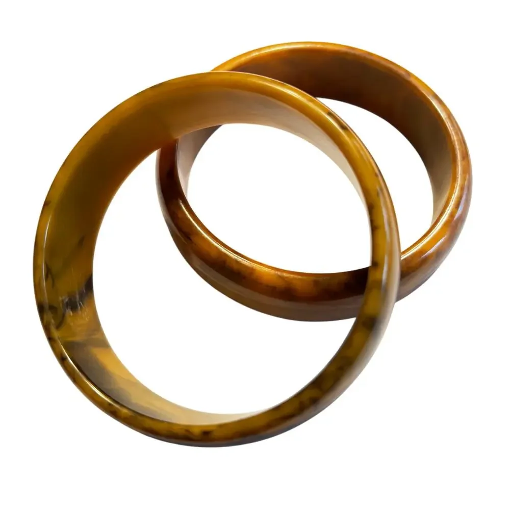 Chunky Vintage Bakelite bracelets (2) swirled caramel & chocolate wide width